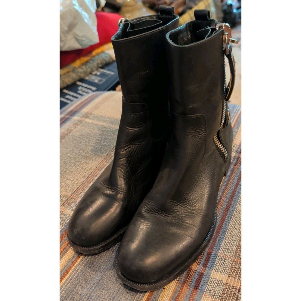 Salvatore Ferragamo Leather Ankle Moto Black Leather Boots Womens Size 6.5 B